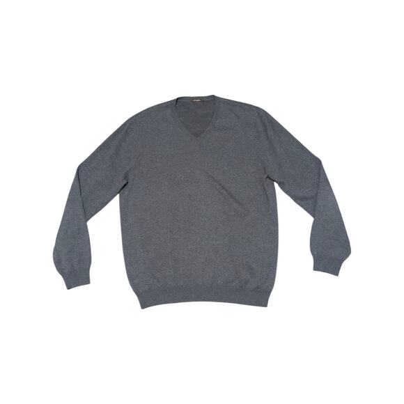 J. McLaughlin Gray V Neck Sweater Mens Large Knit Preppy Corpcore Workwear Corp - Picture 1 of 4